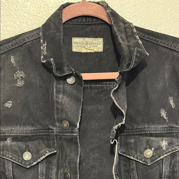 Ralph Lauren Denim Supply Distressed Black Jean Denim Vest American Flag Size - Picture 2 of 6